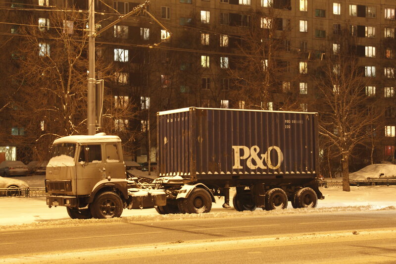 Truck with container at night