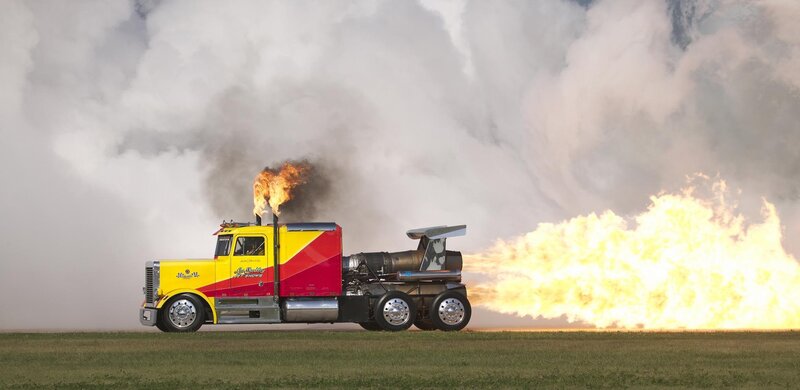 Truck with flames and smoke