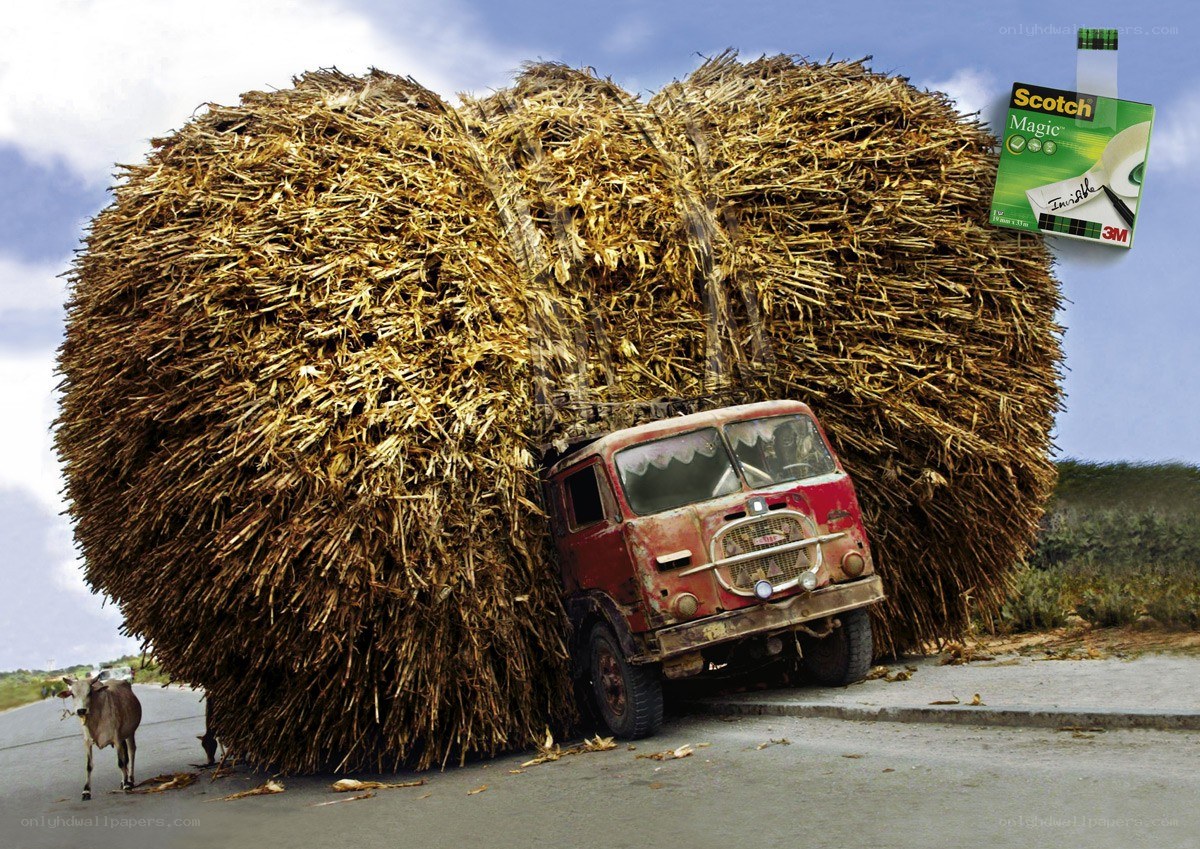 Truck with giant hay bale