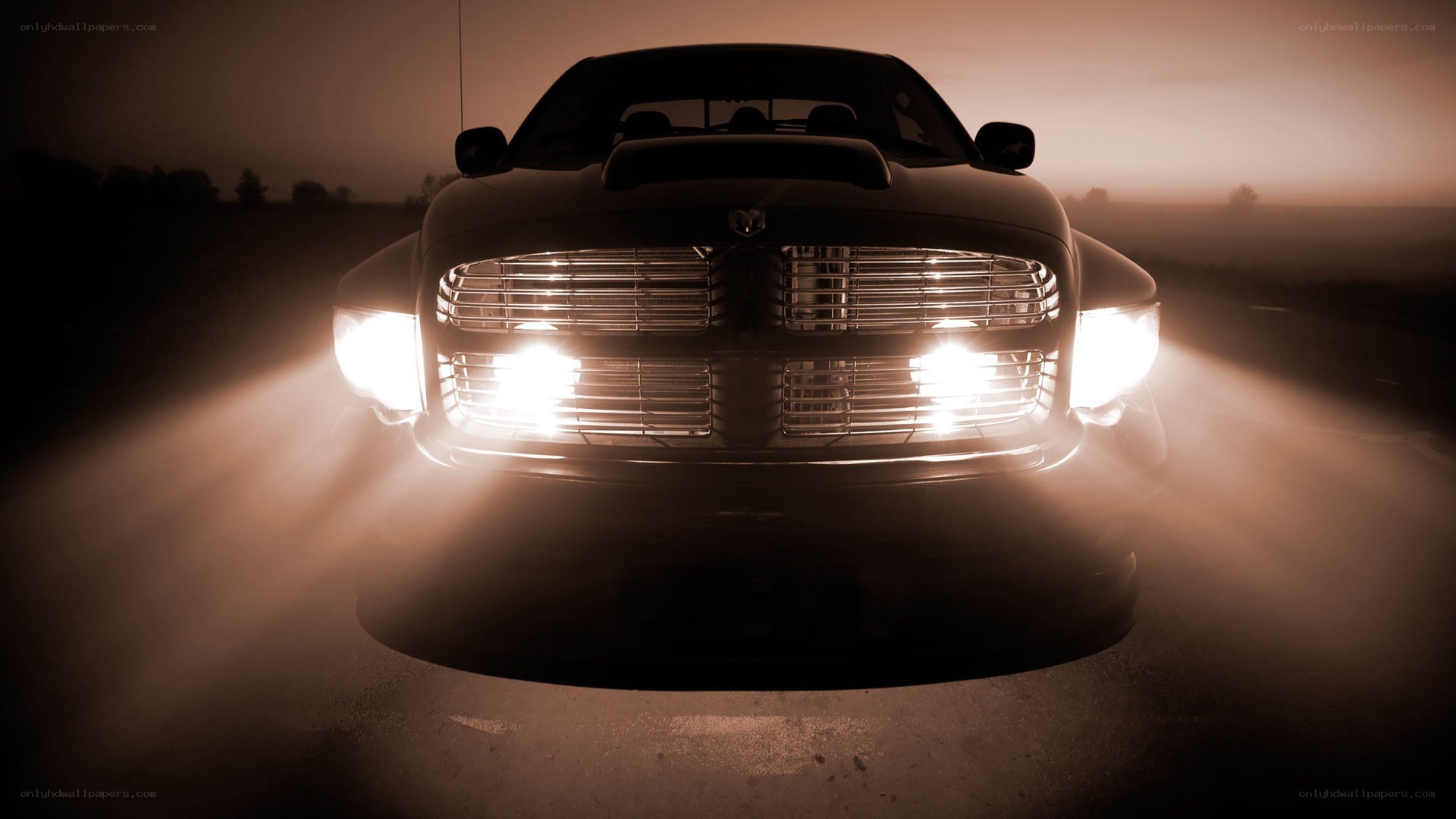 truck with headlights on