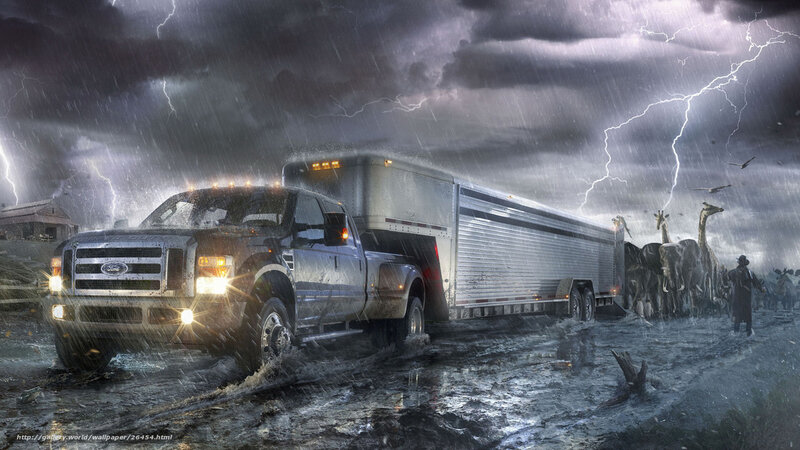 Truck with Trailer in Storm