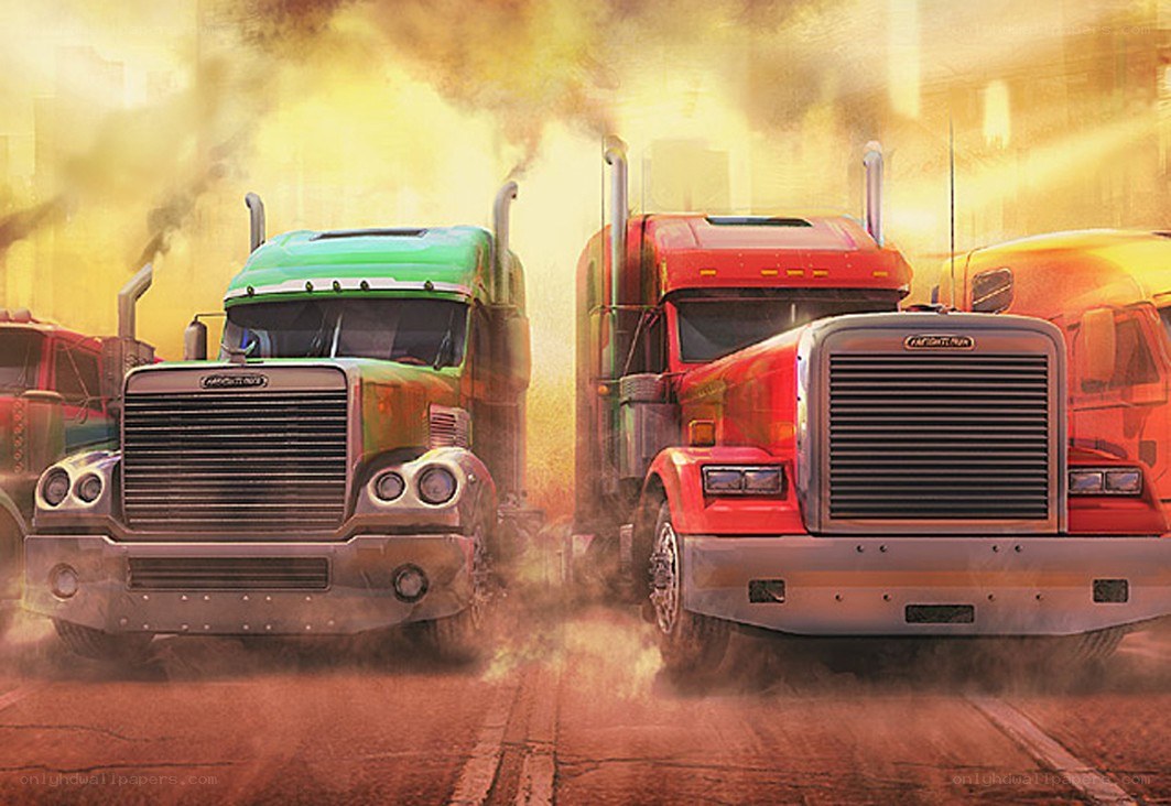 Trucks in a dusty race