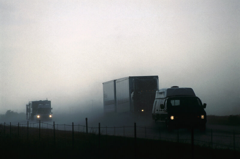 Trucks in foggy conditions