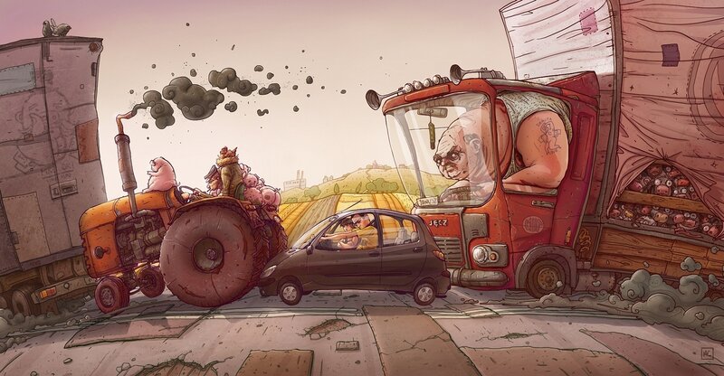 Trucks in Traffic Jam