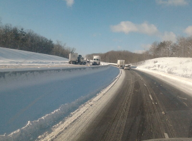 Trucks on Snowy Highway — Blue