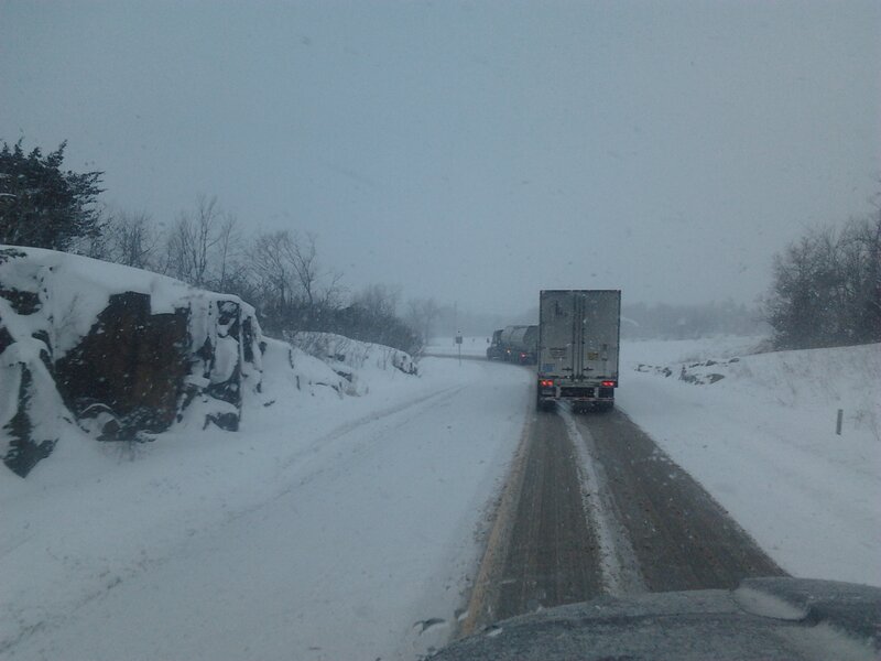 Trucks on Snowy Road