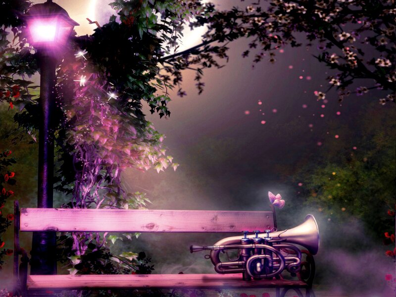 Trumpet on Park Bench