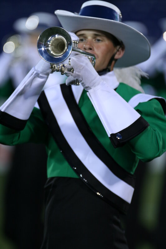 Trumpet player in marching band uniform