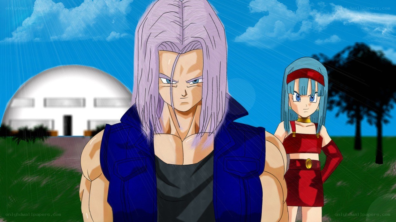 Trunks and Bulma in the rain