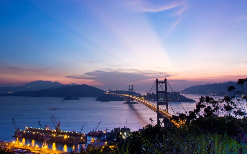 Tsing Ma Bridge at Dusk — Blue