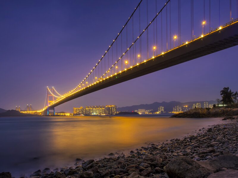Tsing Ma Bridge at Night — Blue, Serene