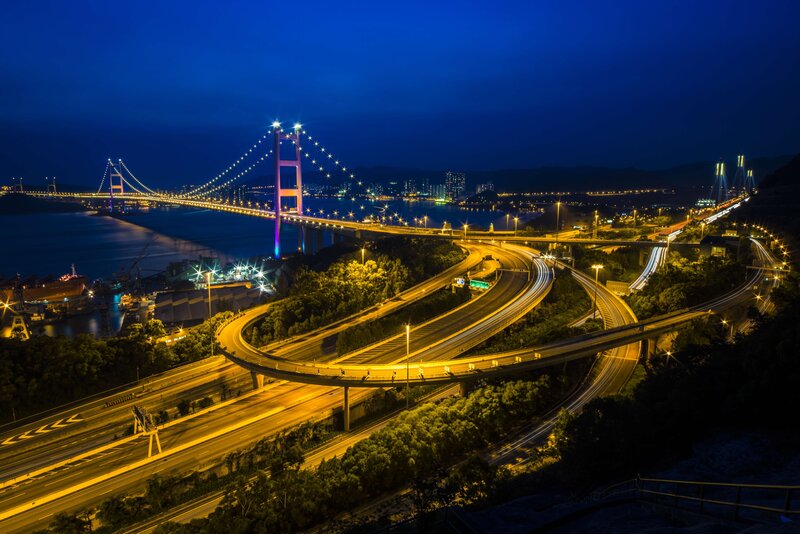 Tsing Ma Bridge at Night — Blue