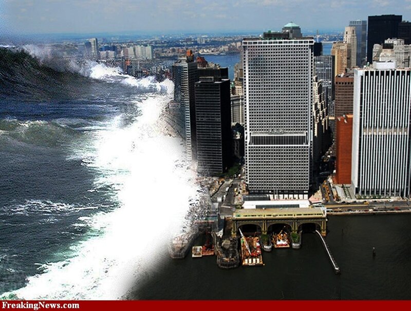 Tsunami Hitting City — Blue