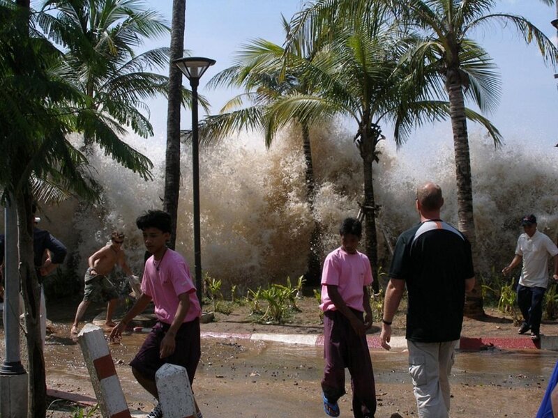 Tsunami waves hit coastal area