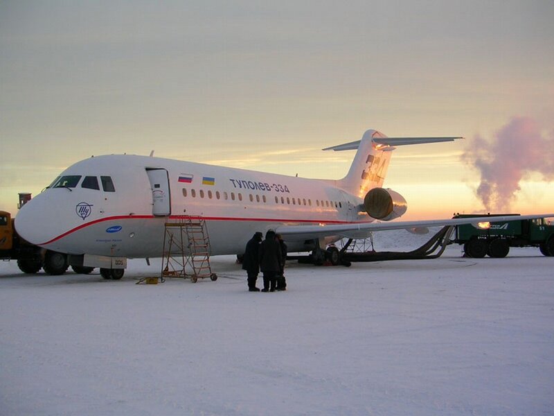 Tu-334 aircraft on snowy tarmac