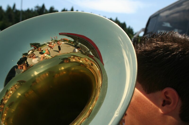 Tuba reflection of a parade