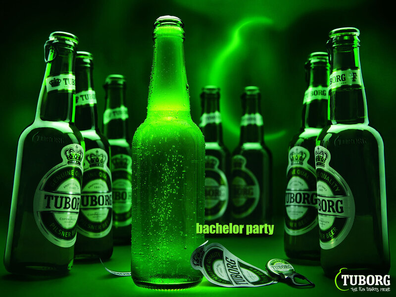 Tuborg beer bottles at bachelor party