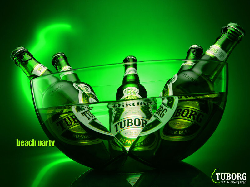 Tuborg Beer Bottles — Green, Dramatic, Photograph, Ice Bucket