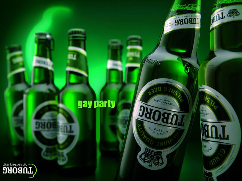 Tuborg beer bottles in green light