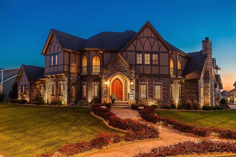 Tudor-style House at Dusk