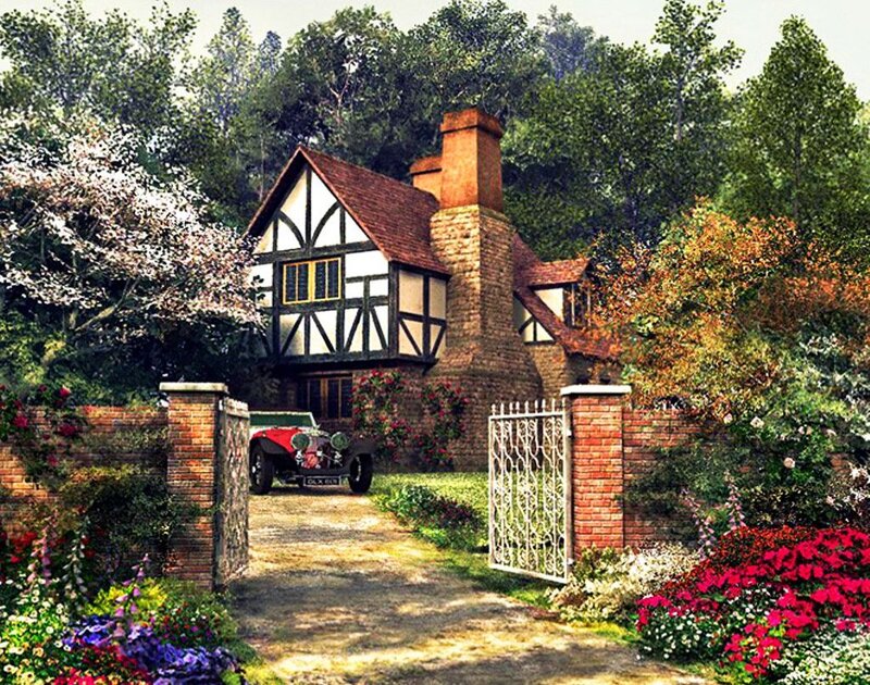 Tudor-style House — Green, Serene, Spring