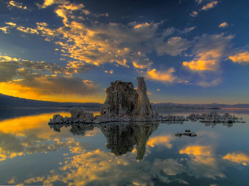 Tufa Formation in Lake — Blue, Serene, Sunset