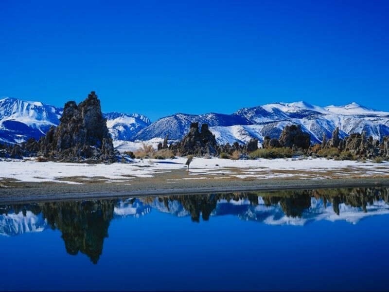 Tufa Formations at Lake — Blue, Serene, Winter, Photograph