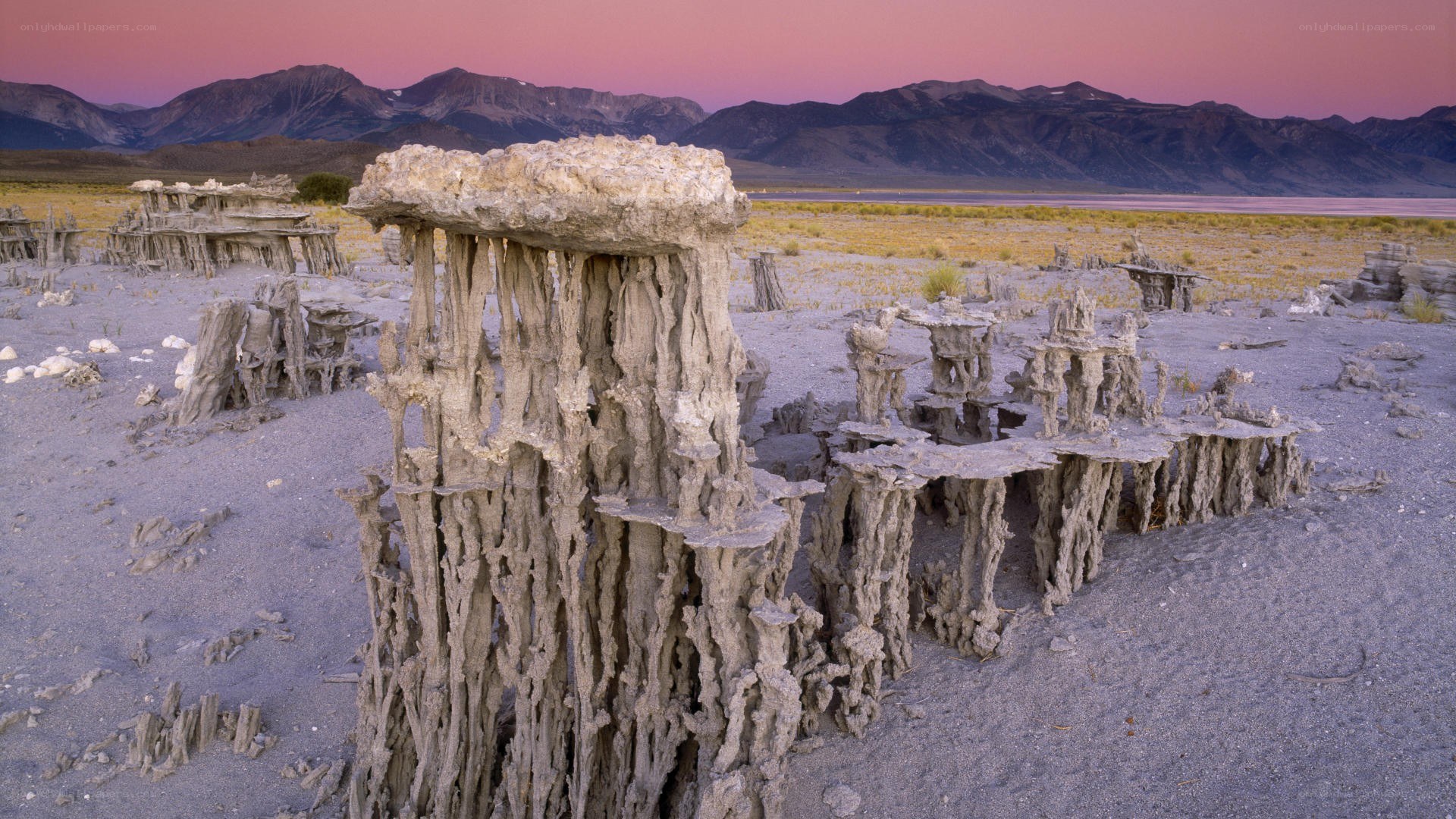 Tufa formations at sunset