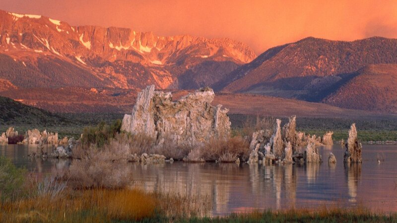 Tufa formations at sunset