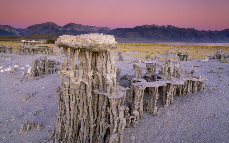 Tufa formations at sunset