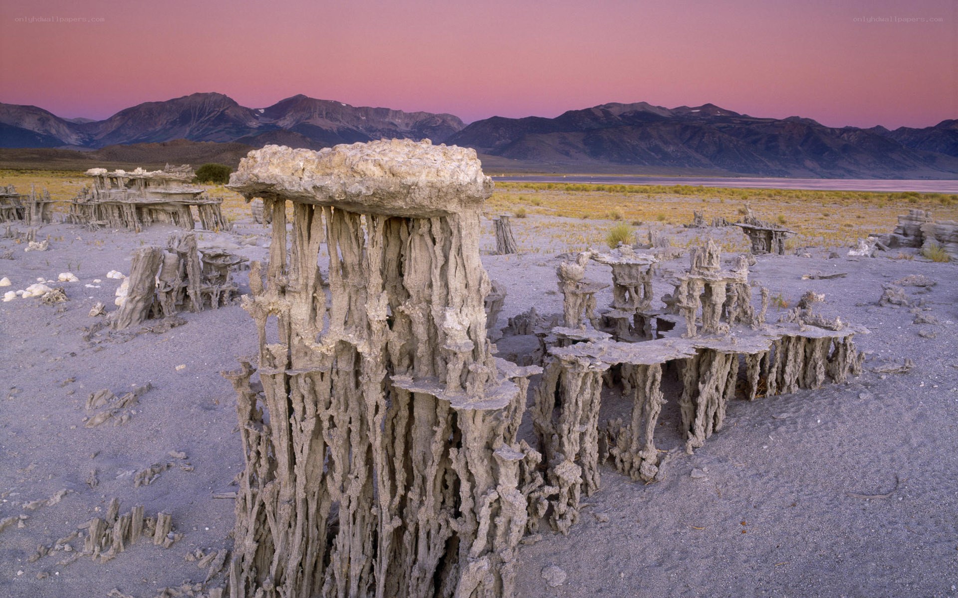 Tufa formations at sunset
