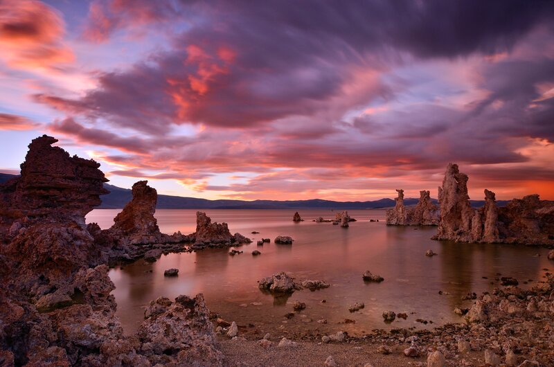 Tufa Formations at Sunset — Purple, Dramatic, Photograph