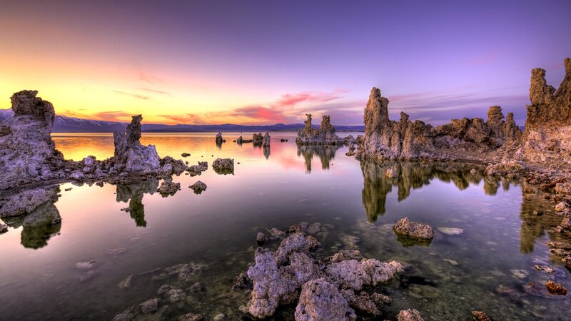 Tufa Formations at Sunset — Purple, Serene, Photograph