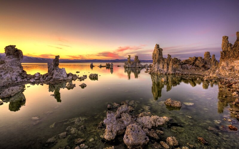 Tufa Formations at Sunset — Purple, Serene