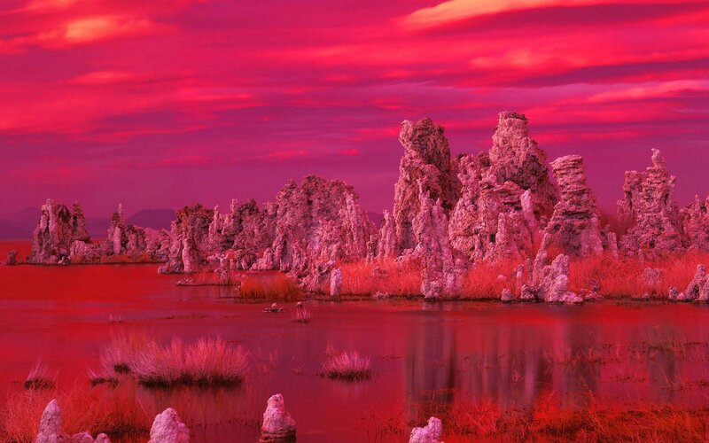 Tufa Formations at Sunset — Red