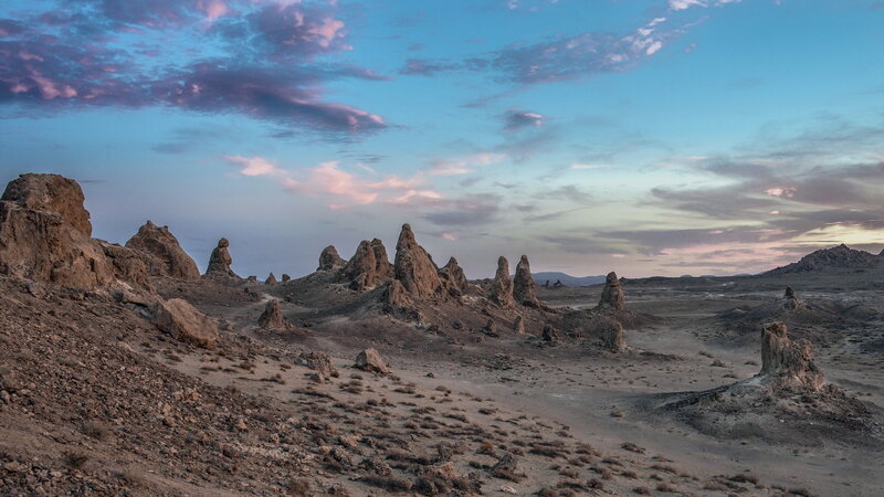 Tufa formations at sunset