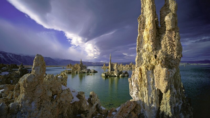 Tufa Formations in Lake — Blue, Dramatic, Afternoon, Photograph