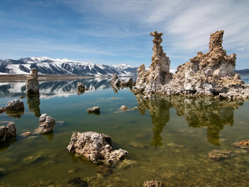 Tufa Formations in Lake — Blue, Serene, Afternoon, Photograph, Mountains