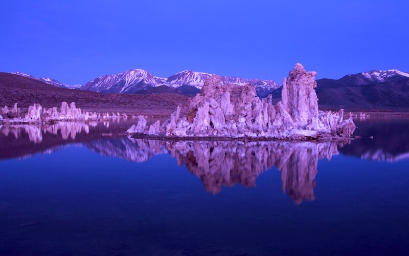 Tufa Formations in Lake — Blue, Serene, Night