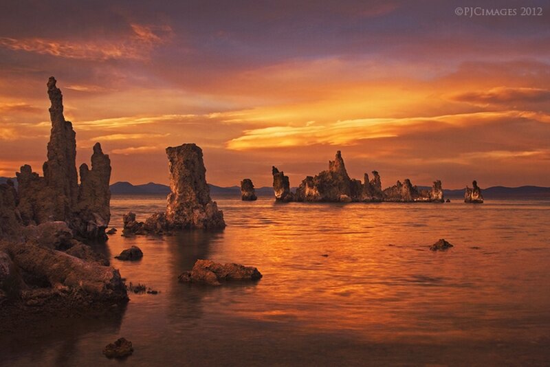 Tufa Formations in Lake — Orange, Dramatic