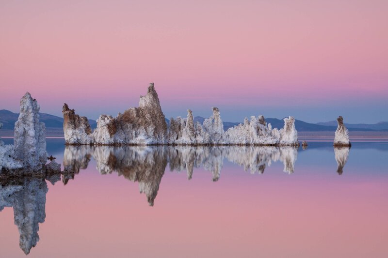 Tufa Formations in Lake — Pink, Serene