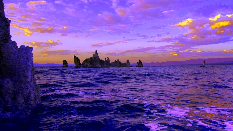 Tufa Formations in Lake — Purple, Dramatic