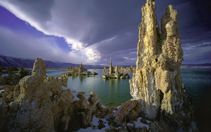 Tufa Formations in Lake — Purple, Dramatic, Winter, Photograph