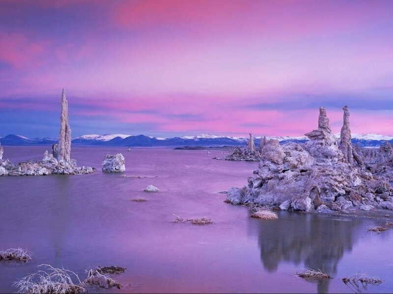 Tufa Formations in Lake — Purple, Serene