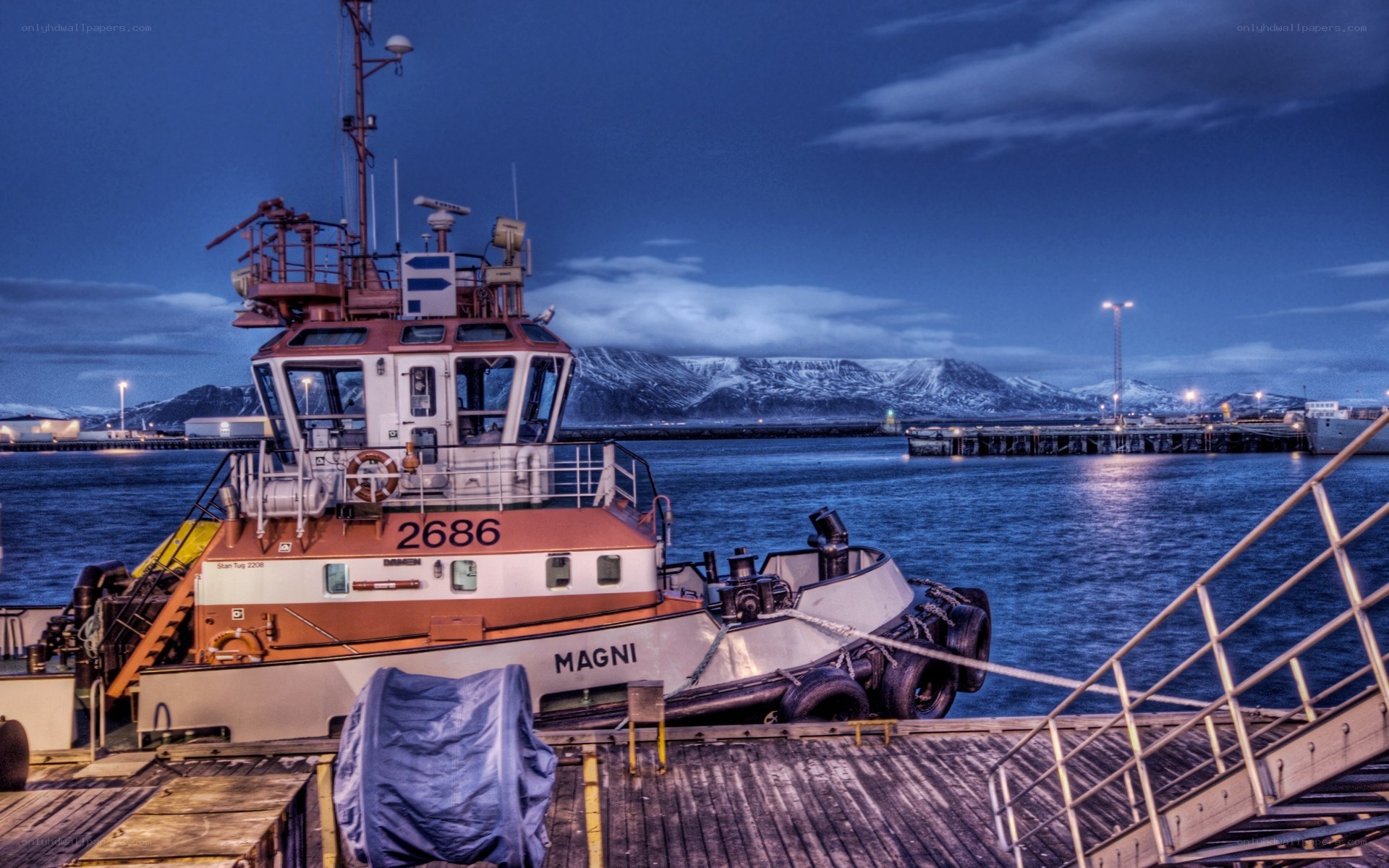 Tugboat at a harbor
