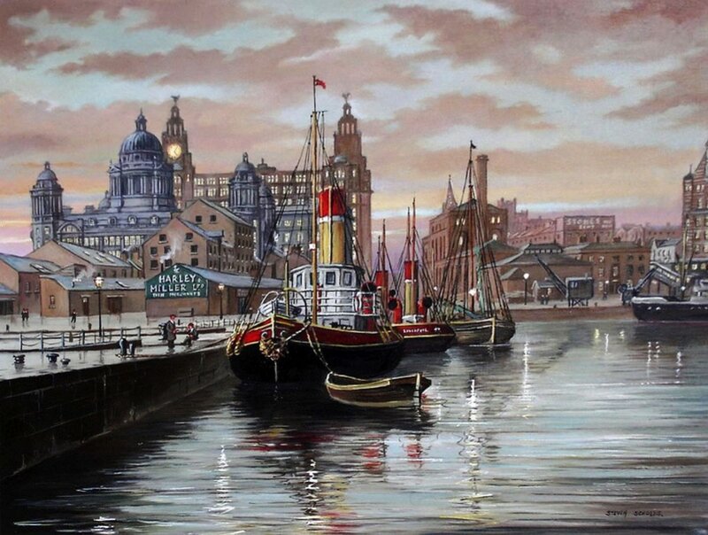 Tugboat in Harbor — Blue, Serene