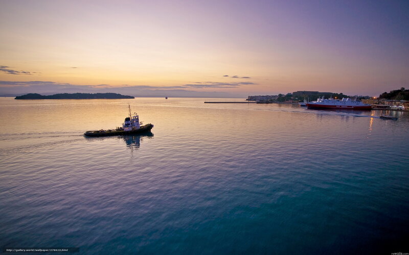 Tugboat in Harbor — Purple