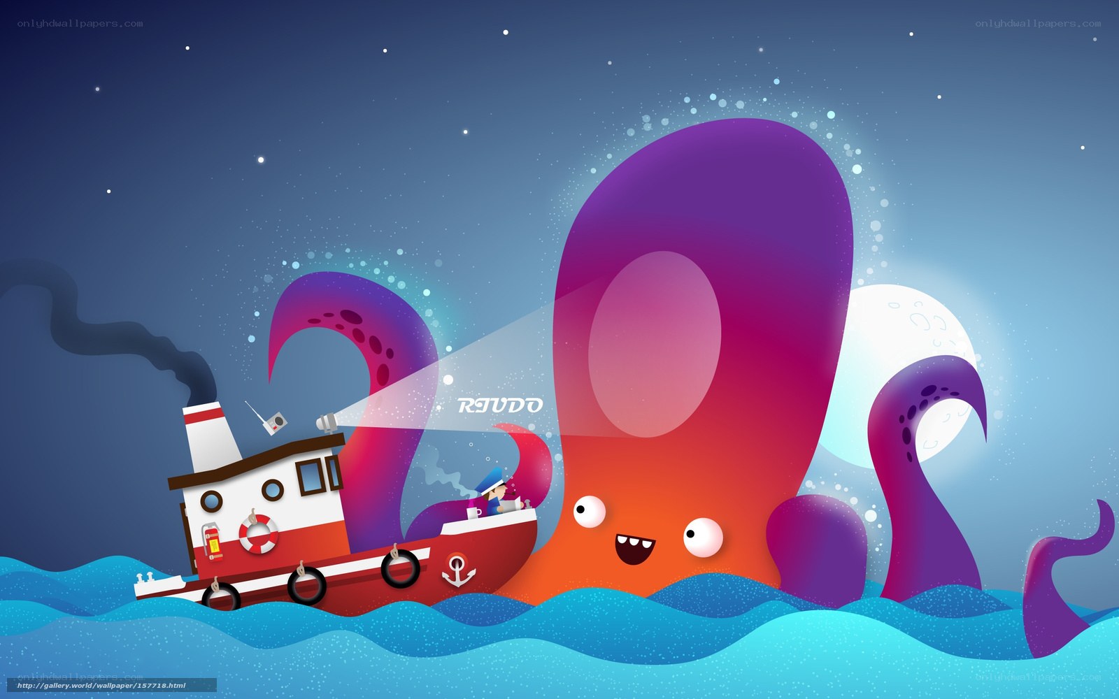 tugboat meets giant octopus