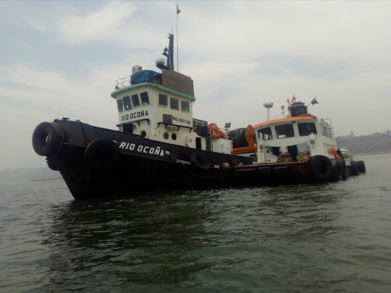 Tugboat on Water — Black