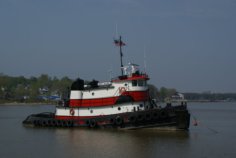 Tugboat on Water — White